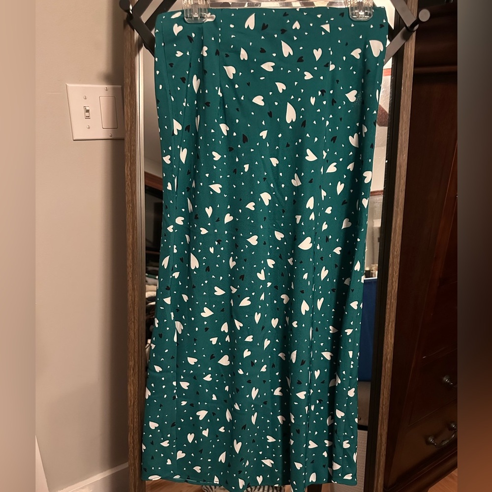 LOFT Teal Maxi Skirt with Heart Pattern
